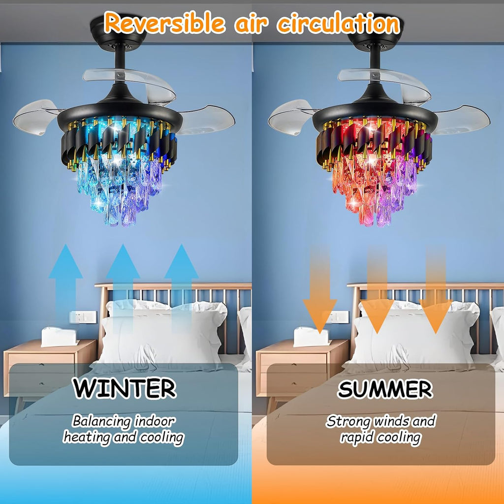 30" Crystal Retractable Ceiling Fan with Light & Remote