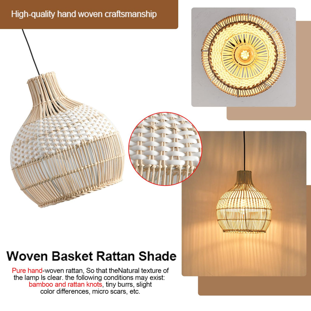 1-Pack Rattan Pendant Light, Mini White Rattan Chandelier
