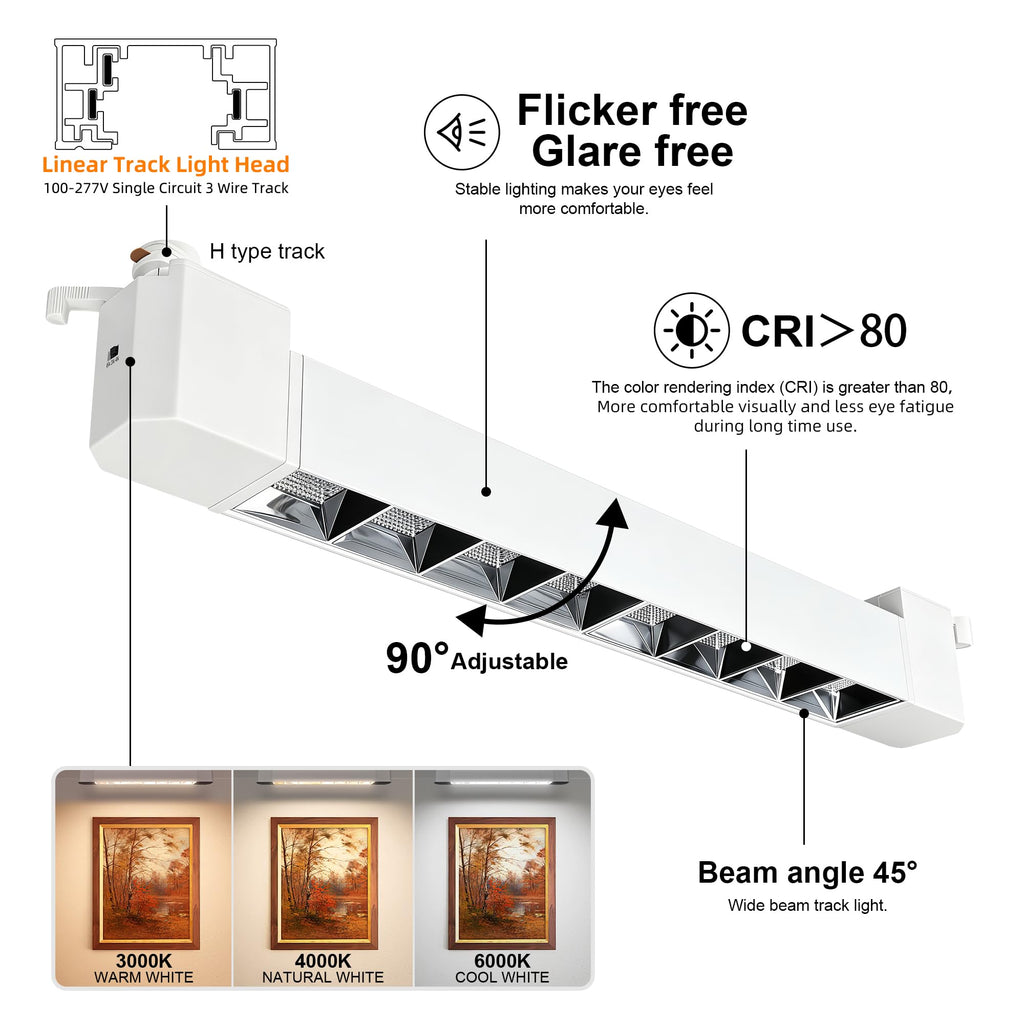 LED Track Lighting Heads H Type Track Light Fixtures Grille Light Modern Ceiling Spotlight Accent Art Shop