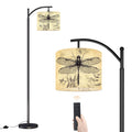Inspired Arco Style Arc Floor Lamp Vintage Dragonfly Botanical Retro Fern Leaves Textured Intricate Wing Dimmable Modern Standing Lamp