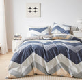 Modern Blue White Striped Duvet Cover 100% Cotton 3 Pcs Set