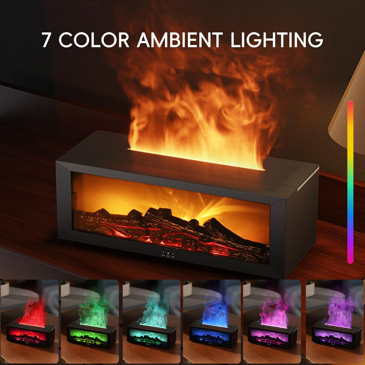Essential Oil Diffuser, 7 Colors Fireplace Flame Fire Oil Diffuser, 150ml Ultrasonic Aromatherapy Humidifier, Scent