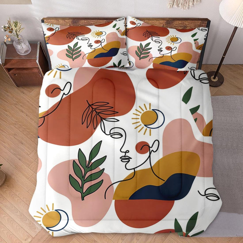 Twin Comforter Set, 2 Pieces Boho Orange Bedding Set
