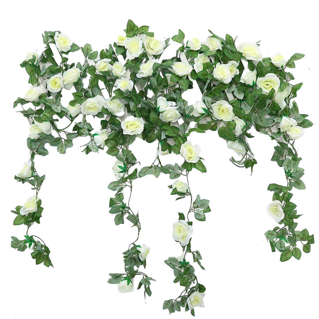 16Ft Artificial Rose Garland Vine (White/2PCS)