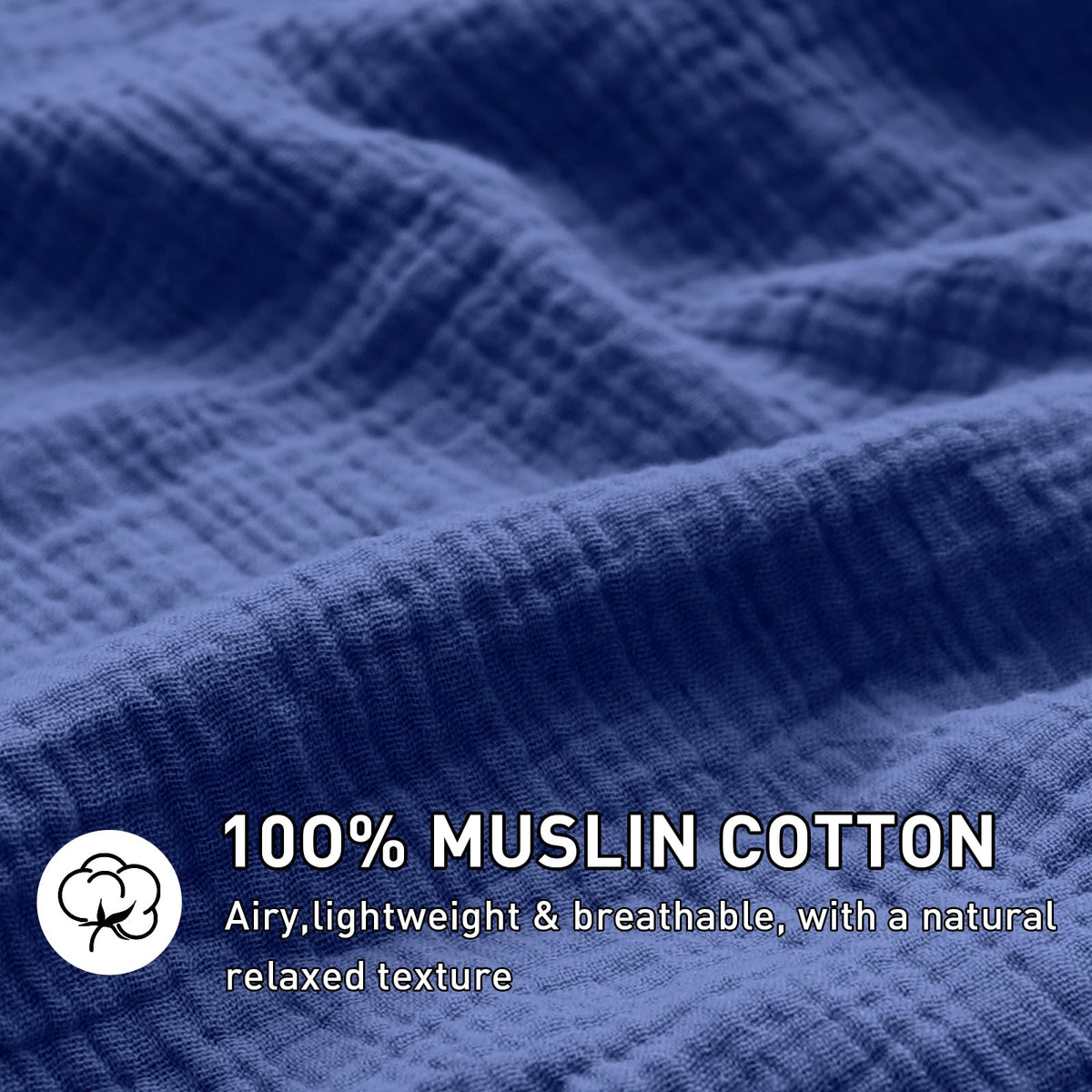 Muslin Cotton Duvet Cover Set Linen Like Navy