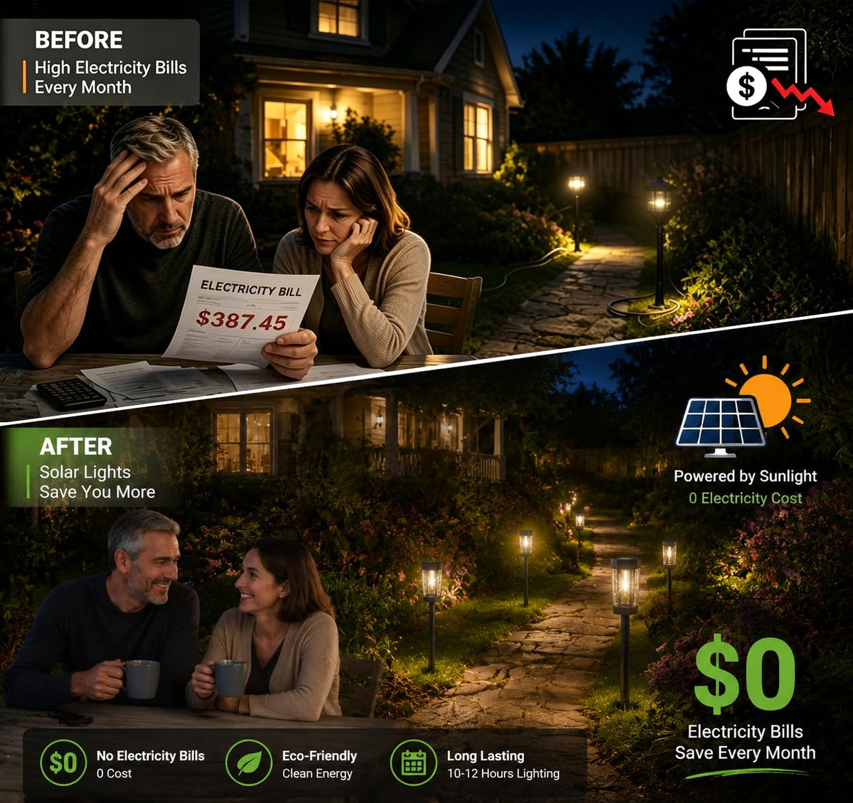 Solar Pathway Lights Outdoor, 10 Pack Tungsten Filament Solar Lights, 3 Modes Auto On/Off, IP65 Waterproof, Dusk to