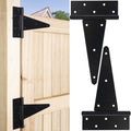 10 Inch T-Strap Gate Hinges, Heavy Duty Shed Barn Door Hinges, Black Tee Hinges for Wooden Fence, Yard Gate, Wrought