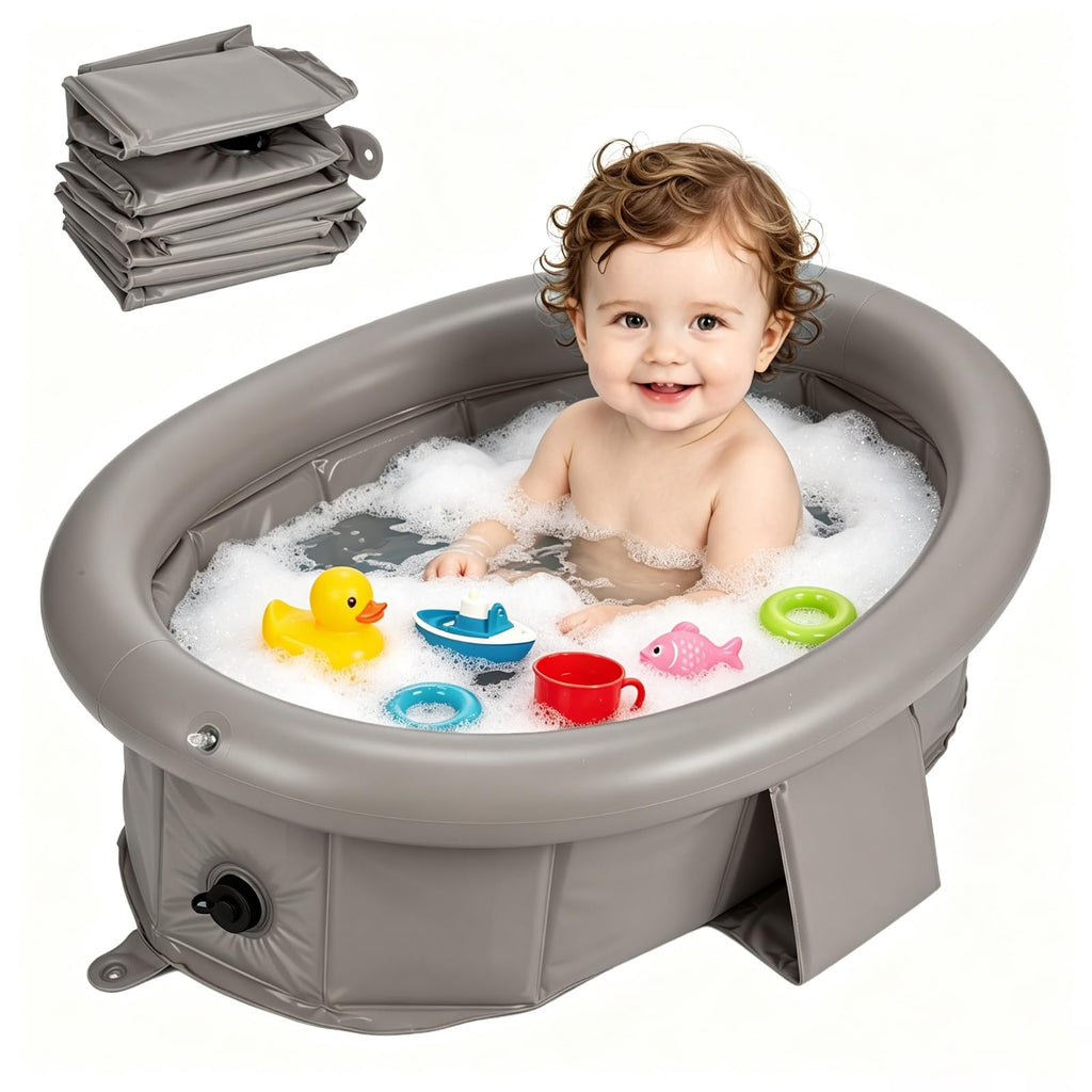 Bathtub for Newborn to Toddlers 1-6 Y, Foldable Infants Babies Bath Tub with Non-Slip Base and Drain Plug, Portable