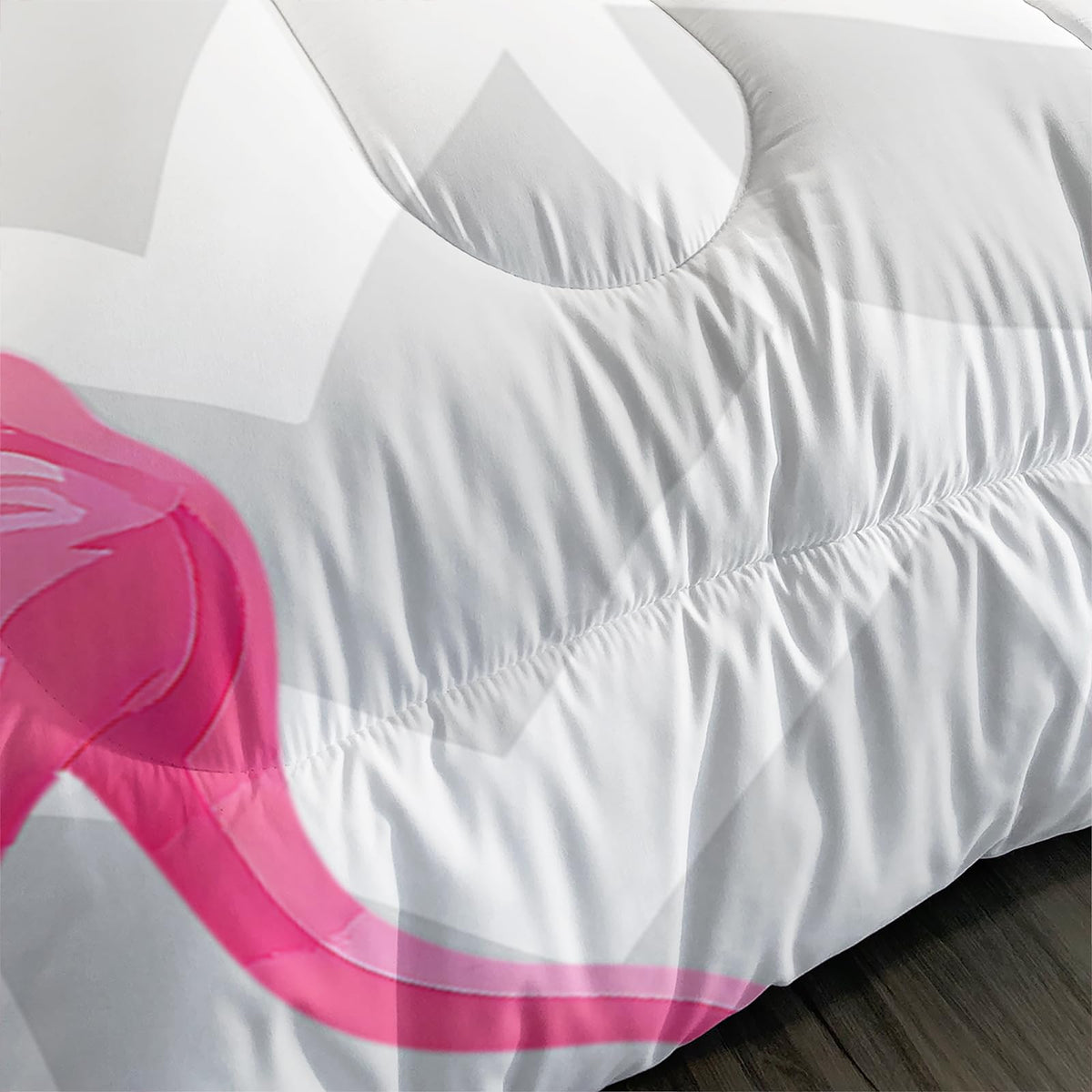 Flamingo Comforter Set - Tropical Geometric Stripe Bedding Set with 1 Comforter and 2 Pillowcases
