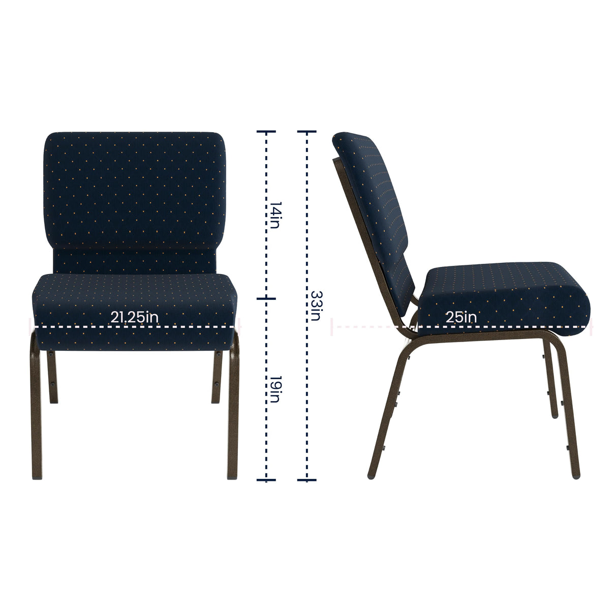 Navy Blue Dot Pattern 21" W Stacking Church Chair, 4-Pack