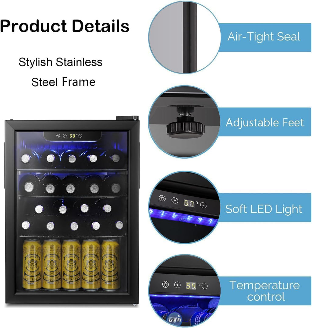 16 Bottle Wine Cooler/Cabinet Beverage Refrigerator Small Mini Wine Cellar Beer Soda Clear Glass Door Bar Fridge Quiet