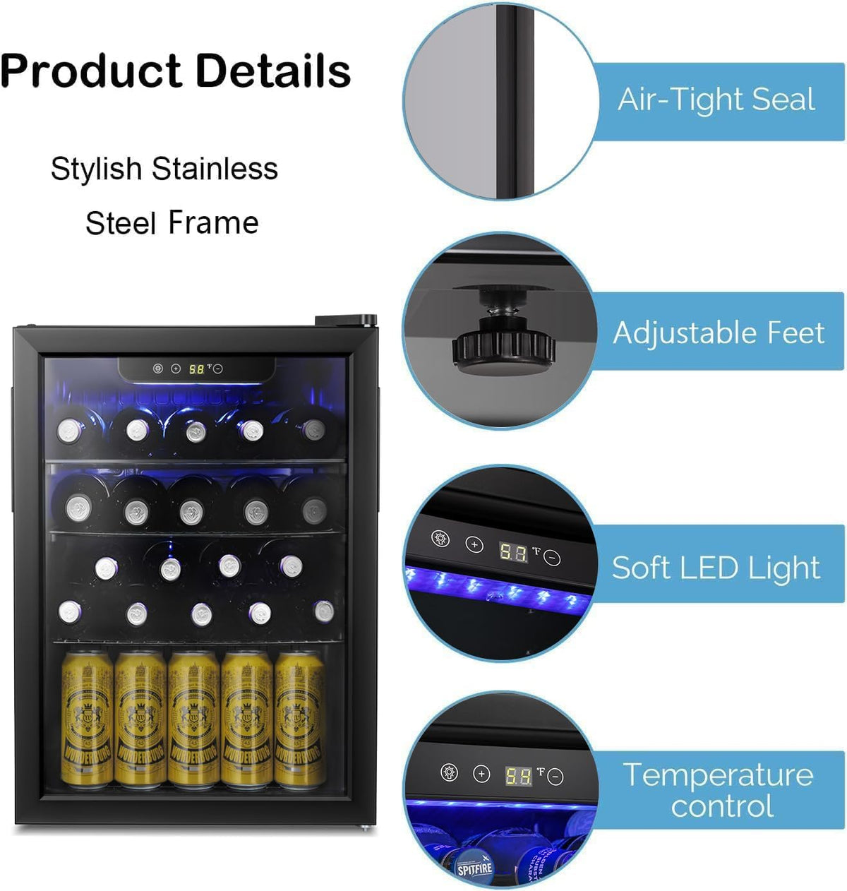 16 Bottle Wine Cooler/Cabinet Beverage Refrigerator Small Mini Wine Cellar Beer Soda Clear Glass Door Bar Fridge Quiet