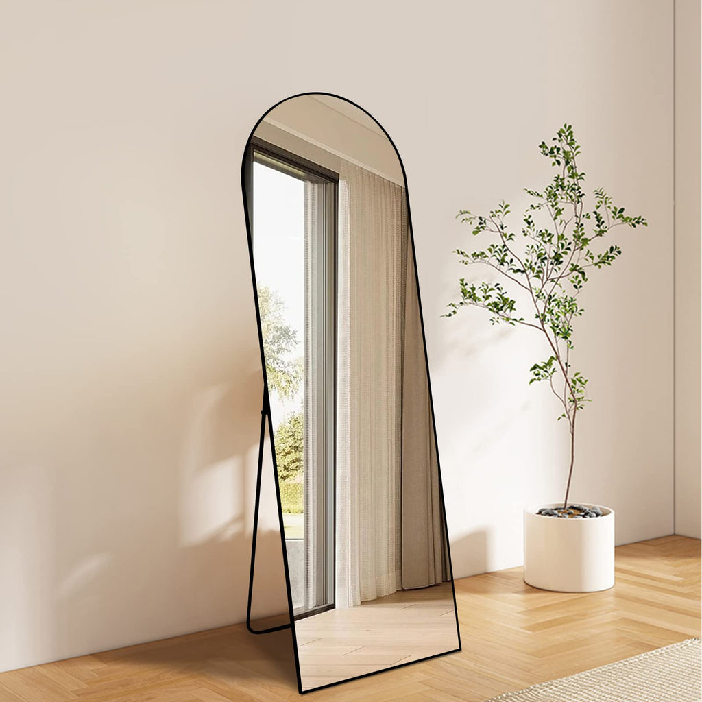 64"x21" Arch Full Length Mirror, Hanging or Leaning Arched-Top Full Body Mirror with Stand, Dressing Room, Black