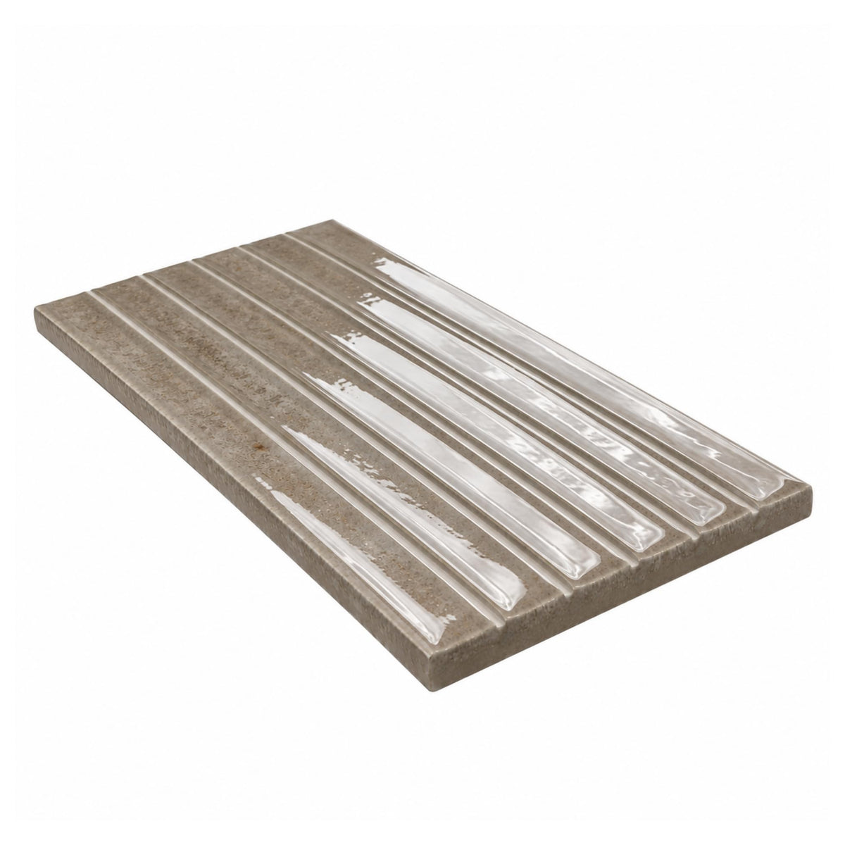 Stone Greige Glossy Ribbed Ceramic Wall Tile (1 Piece)