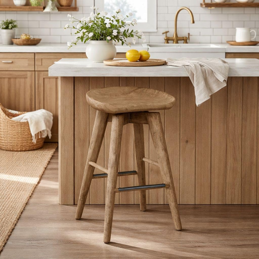 Inspired Bertoia Style Bali Backless Swivel Counter Stool - Weathered Wire-Brush