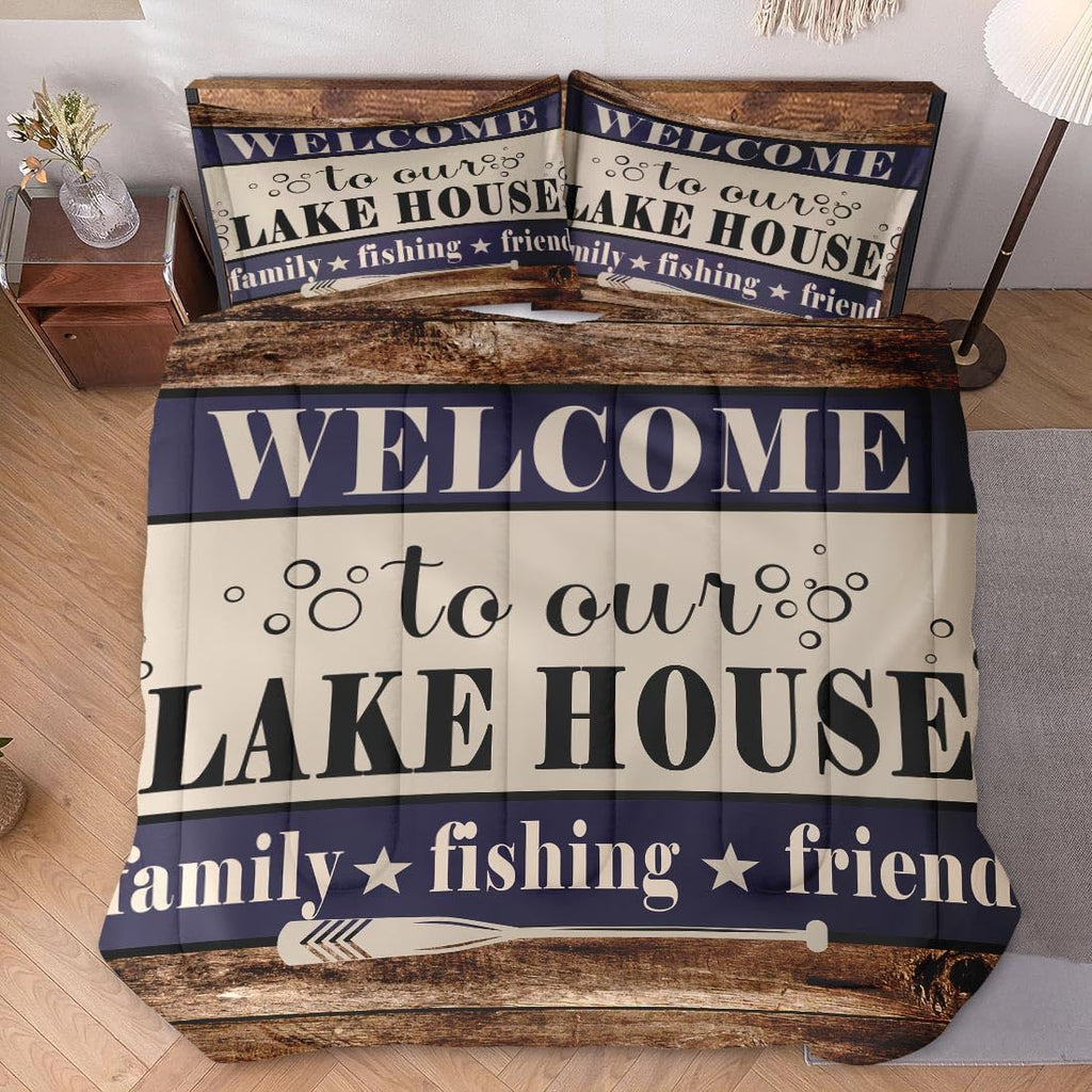 Comforter Set, 3 Pieces Cabin Fishing Bedding, All Season