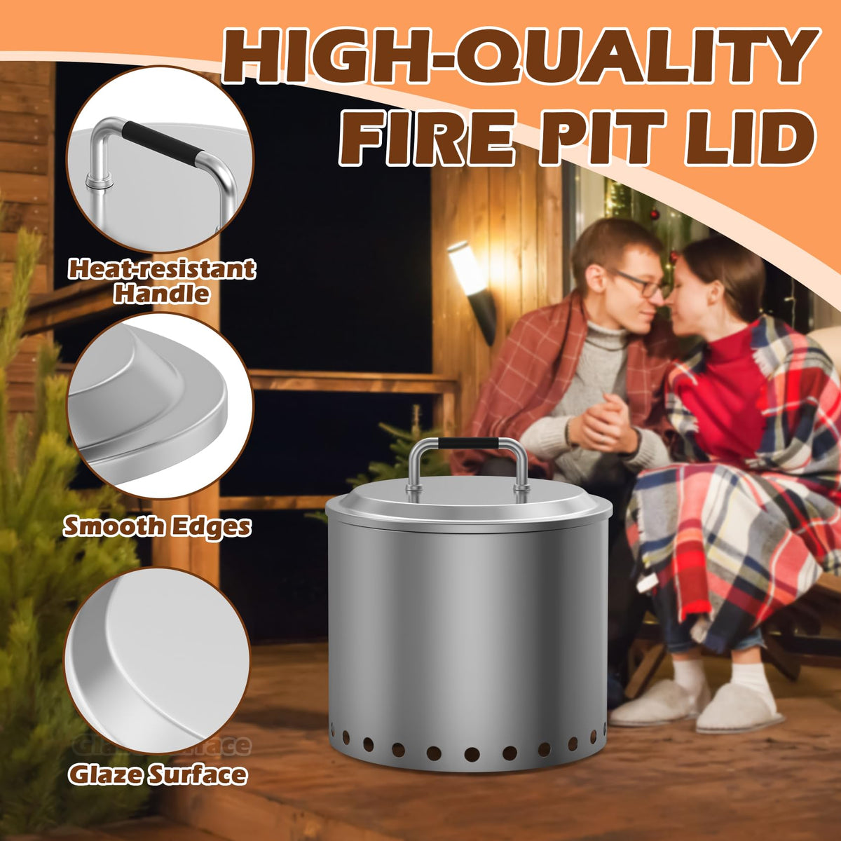 Fire Pit Lid for Ranger 15" Accessories, Round Fire Pit Cover for Lid Ranger 2.0/1.0, Stainless Steel Lid with Handle