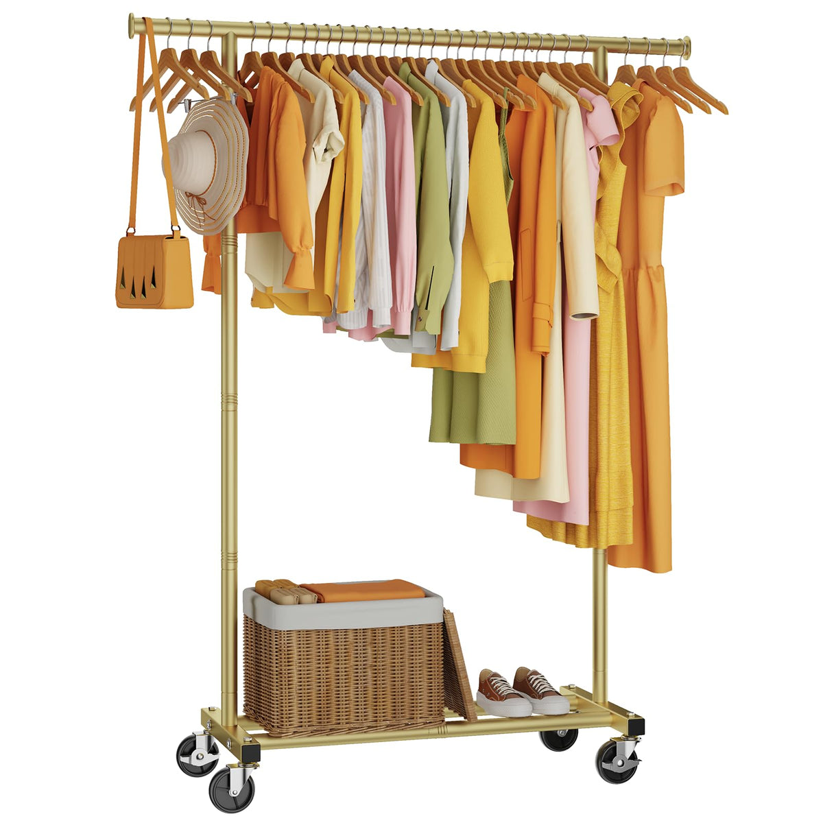 Clothes Rack, Clothing Rack for Hanging Clothes, Rolling Garment Rack Sturdy Coat Rack Portable Wardrobe Rack Metal