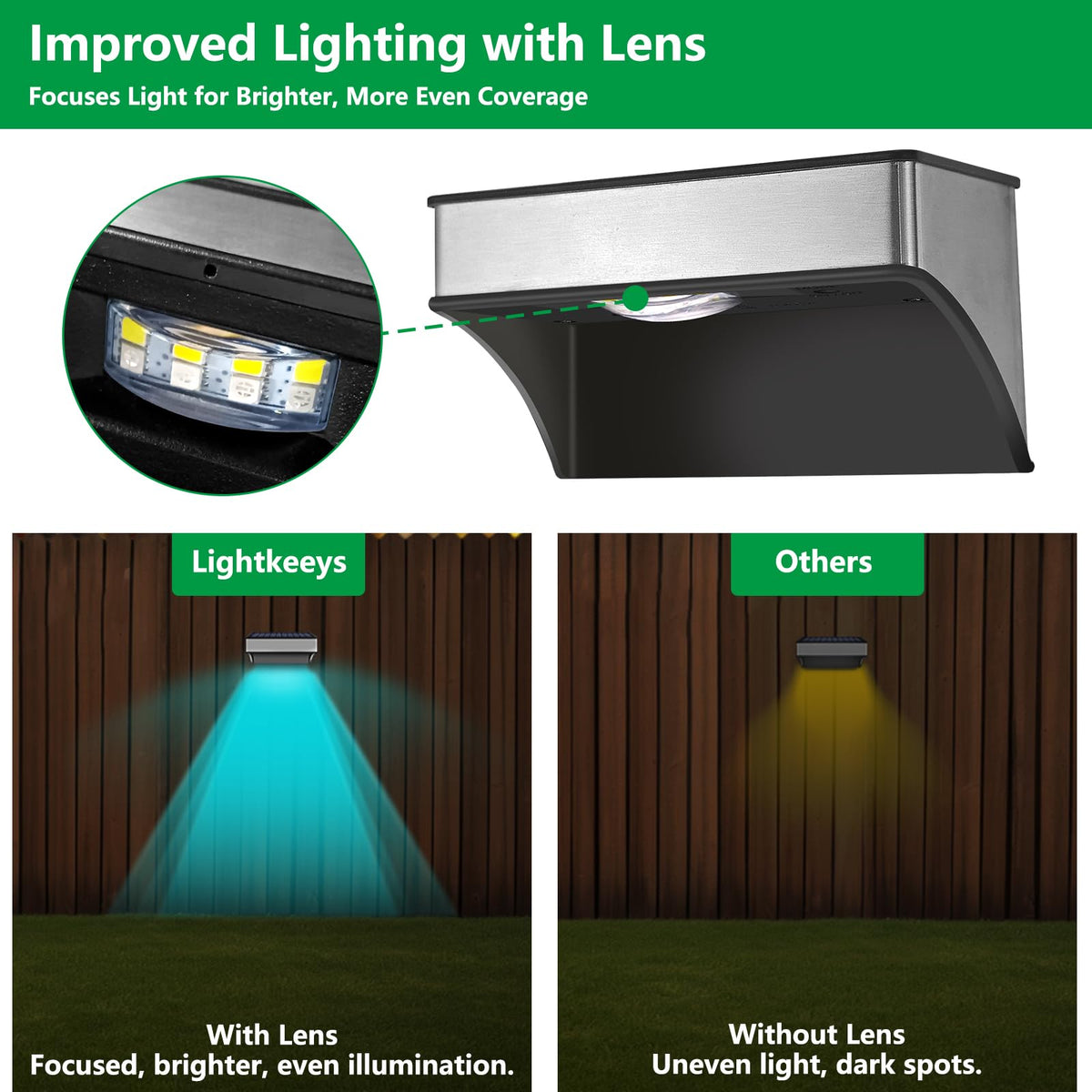 Solar Fence Lights Outdoor 12 Pack, LED Step Lights with 9 Lighting Options, Stainless Steel & IP65 Waterproof, Dusk