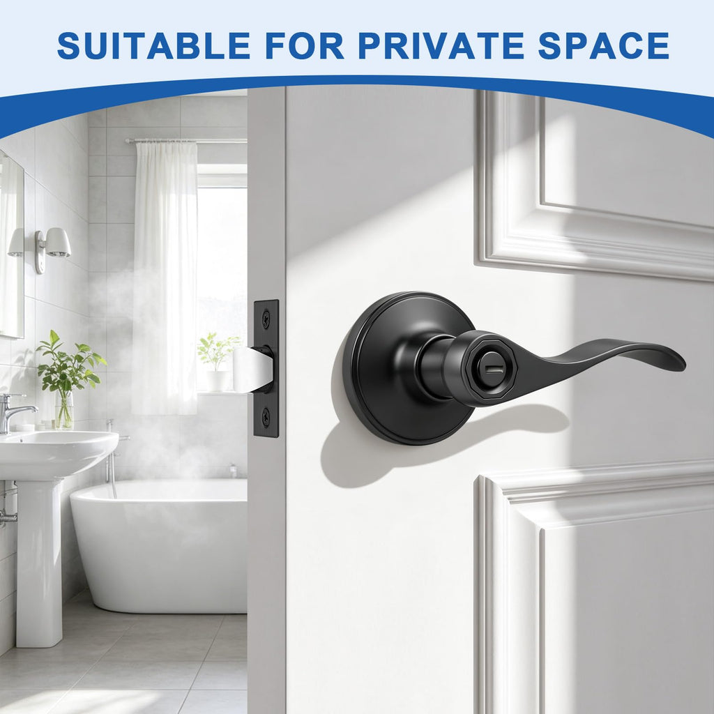 3 Pack Matte Black Door Lever Privacy Door Handles, Zinc Alloy Door Handle Interior, Keyless Lock