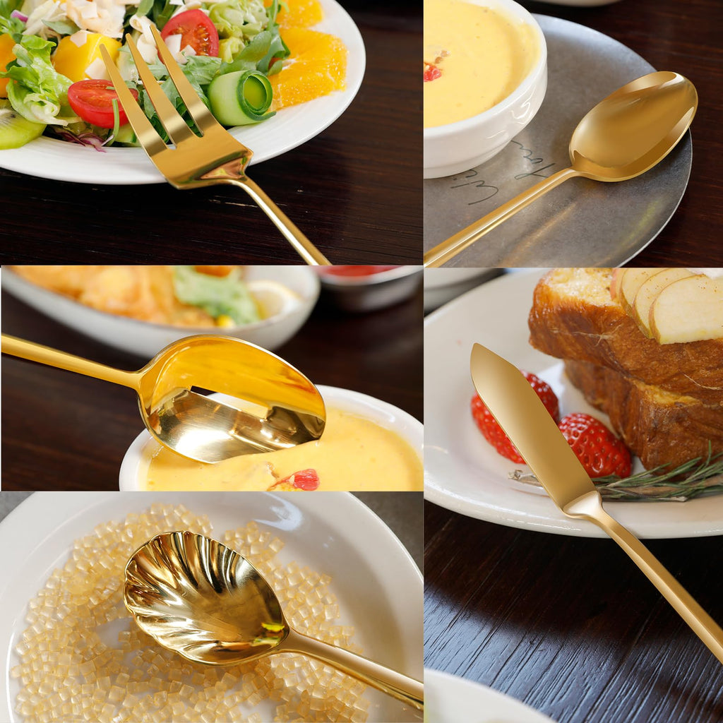 Gold Silverware with Hexagon Handle 65-Piece Service for 12