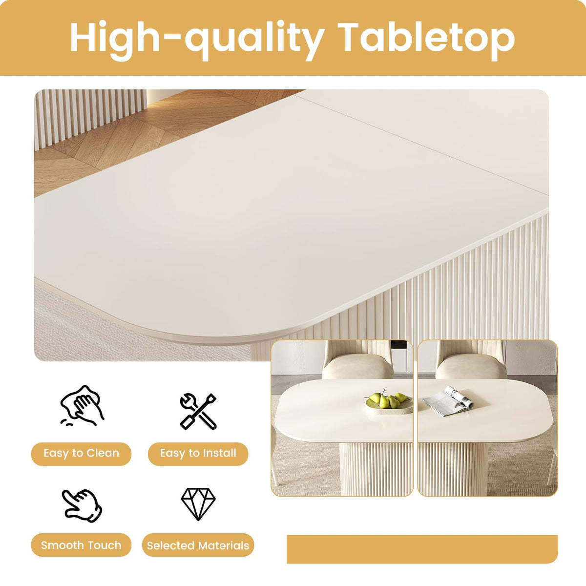 Inspired Saarinen Style 86.61" Large Cream White Dining Table with Strong Pedestal Modern Oval Dining Room Table for 8 People Cream Kichen