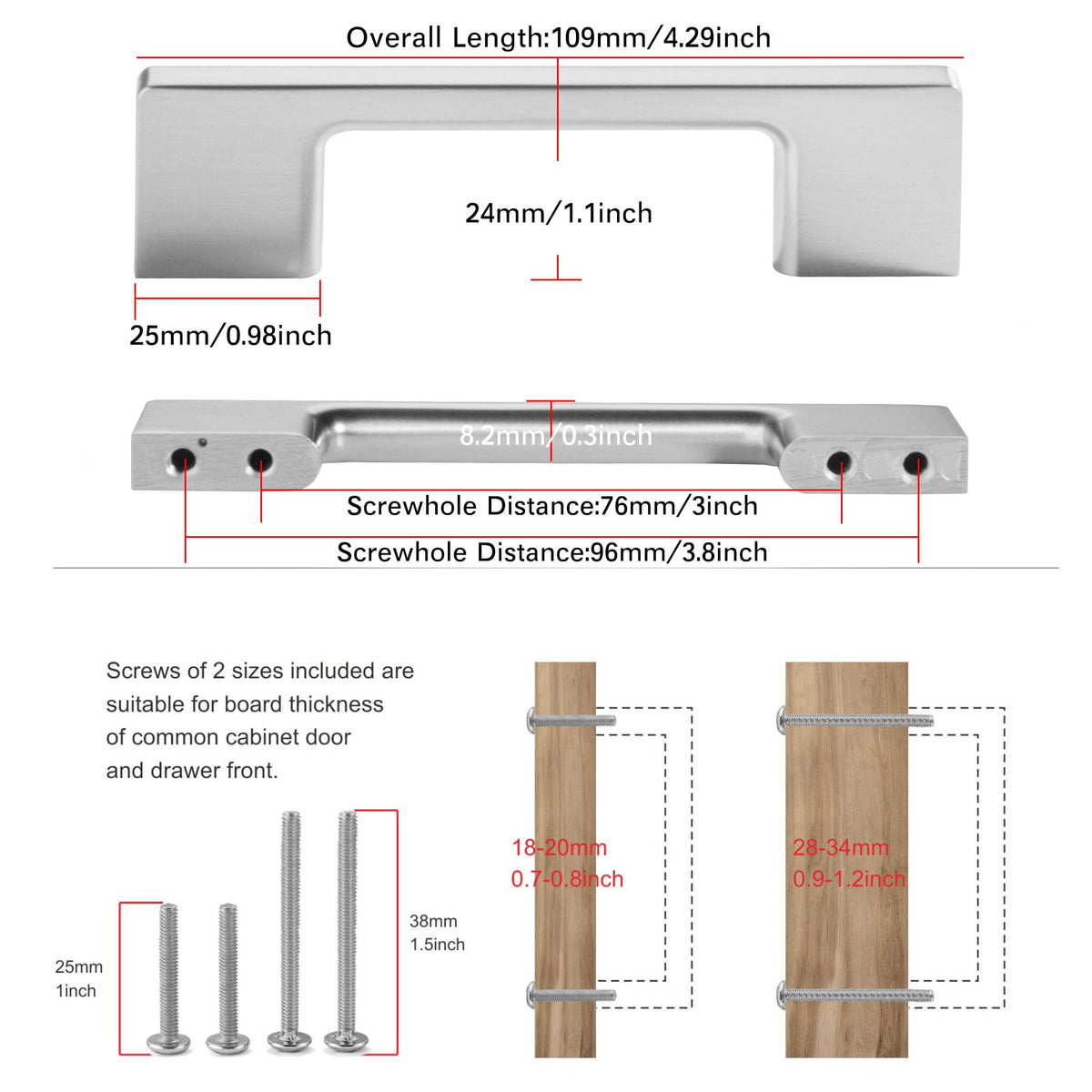 10 Pack Classic Cabinet Handles-3"/76mm Screw Spacing Brushed Nickel Furniture Hardware Handles Cabinets Bedroom