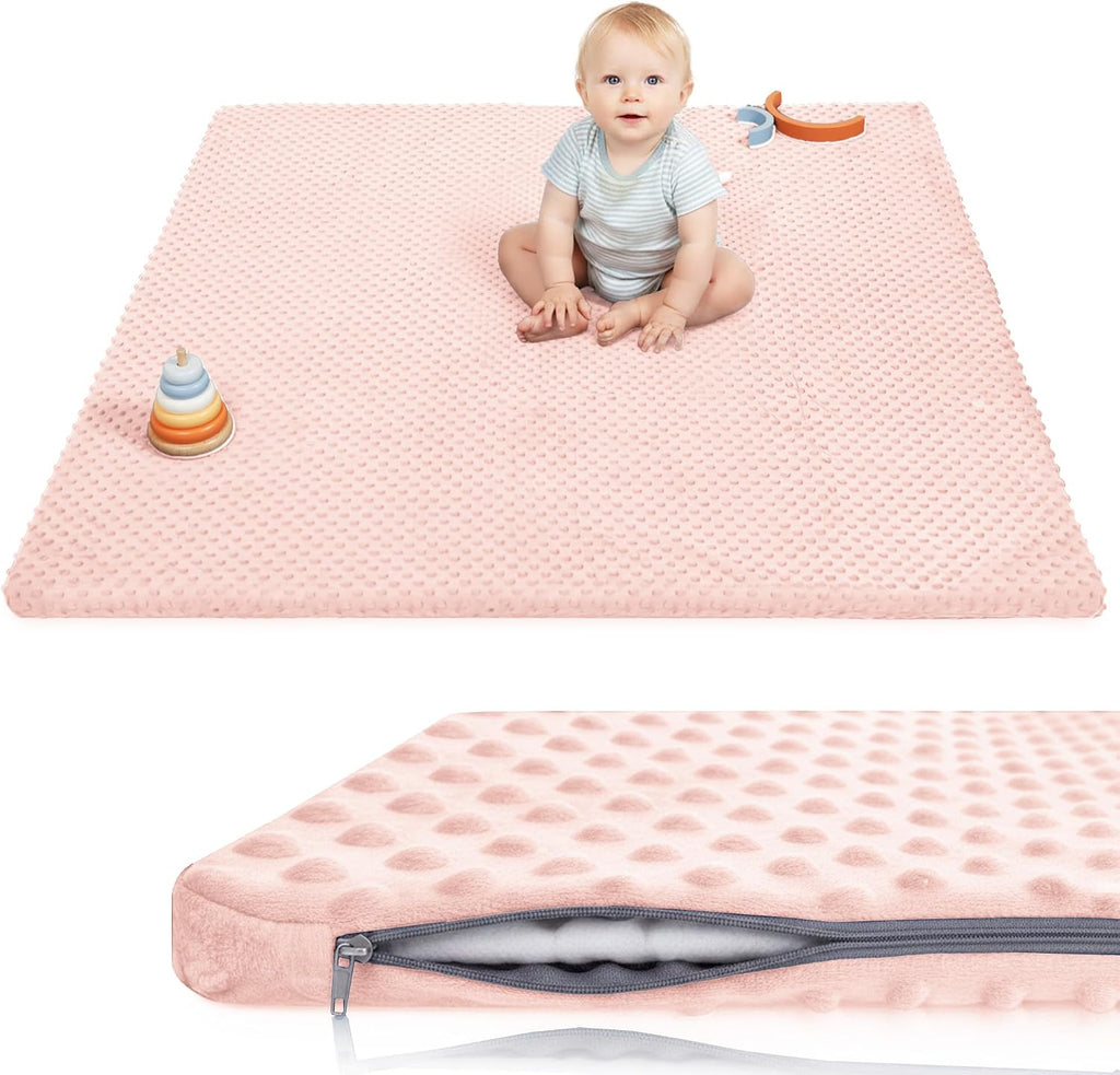 Floor Play Mat for Playpen, Extra Thick 50x50 Inches Padded Mat with Ultra Soft 3D Minky Dot & Removable Washable