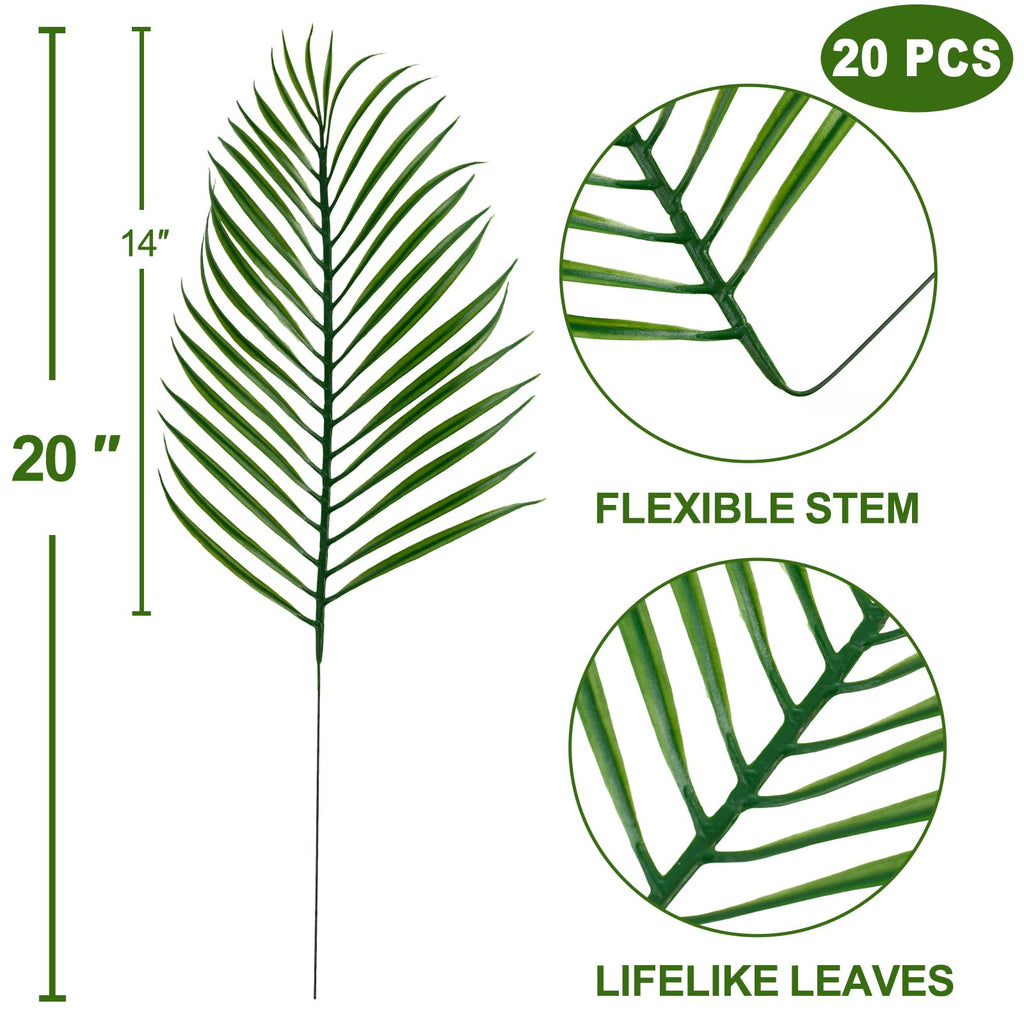 20Pcs Artificial Palm Leaves Faux Palm Fronds Palm Branches for Palm Sunday Fake Palm Tree Leaves for Luau Tropical