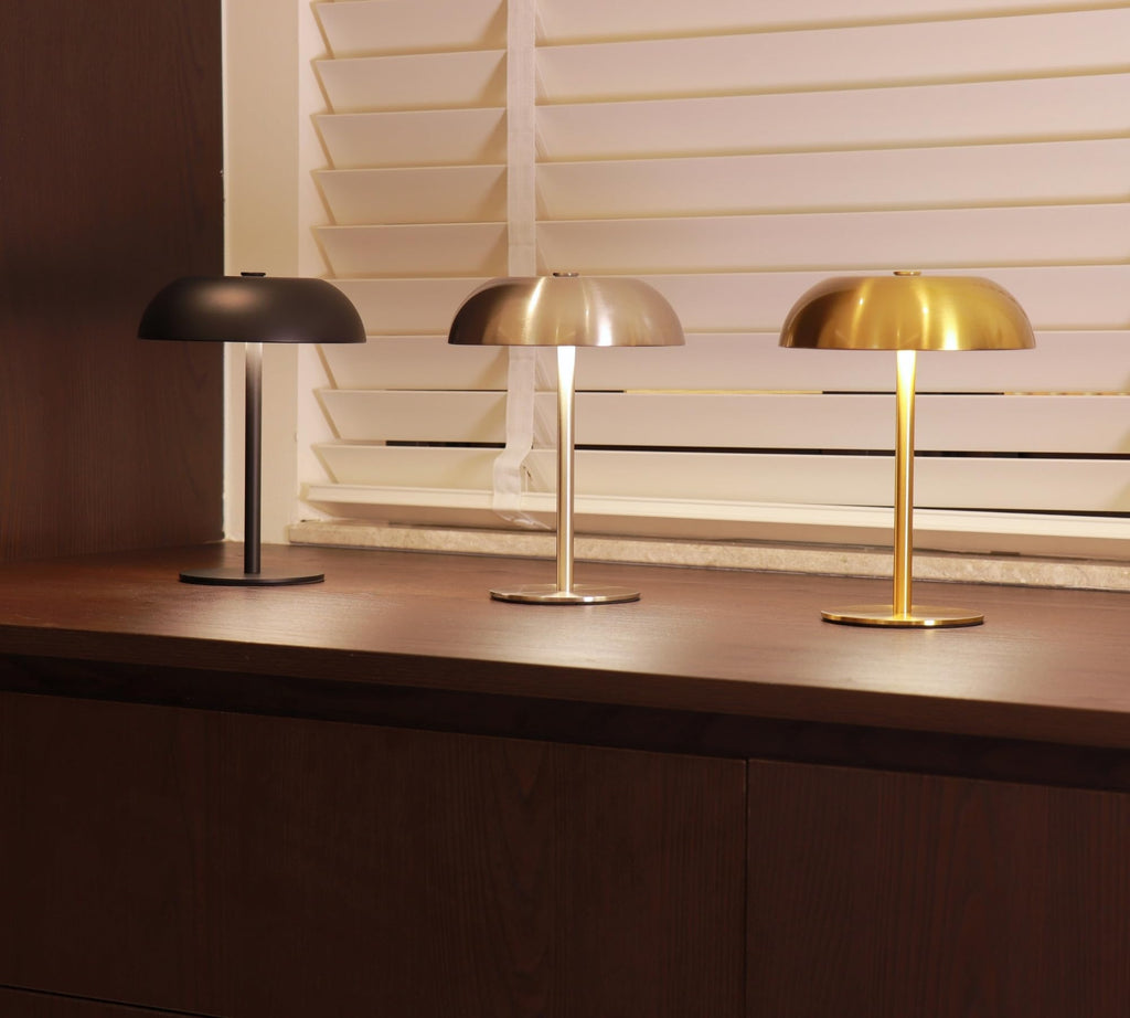 Cordless LED Mushroom Table Lamp, 5200mAh Battery, Dimmable 3 Color, Silver