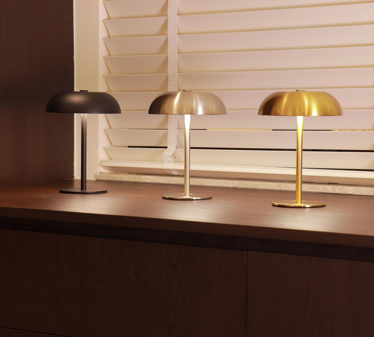 Cordless LED Mushroom Table Lamp, 5200mAh Battery, Dimmable 3 Color, Silver