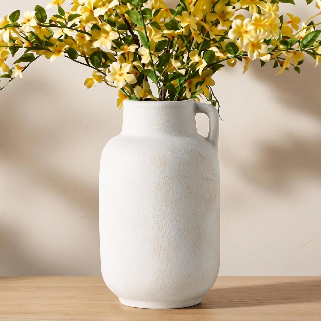 Ceramic Flower Vase, 9.3in Farmhouse Table Rustic Vases, Small Flower Terracotta Vases Decor, Living Room, Table