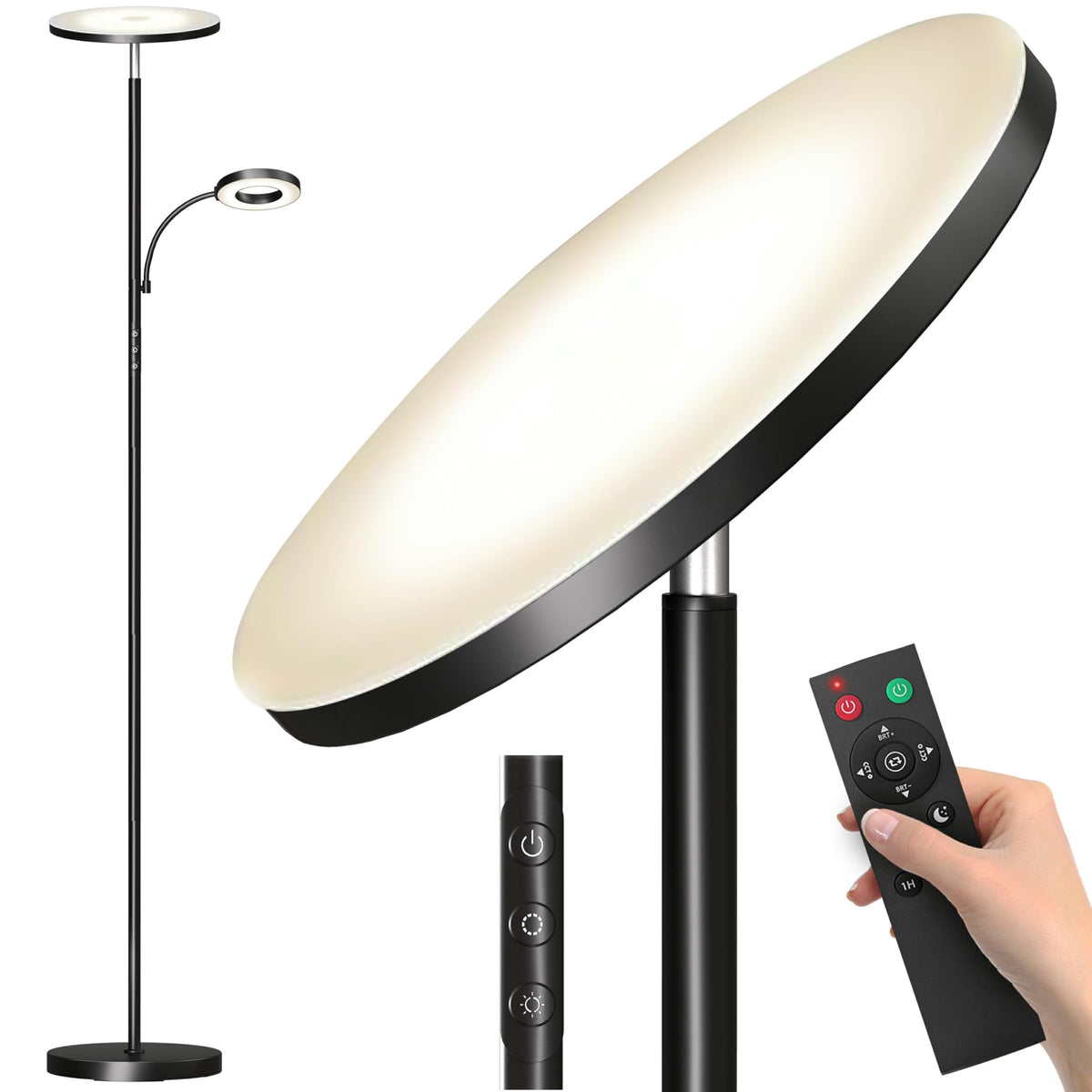 Floor Lamp, Upgraded 42W 4000LM Super Bright LED Floor Lamp Bedroom, Dimmable Standing Reading Floor Lamps