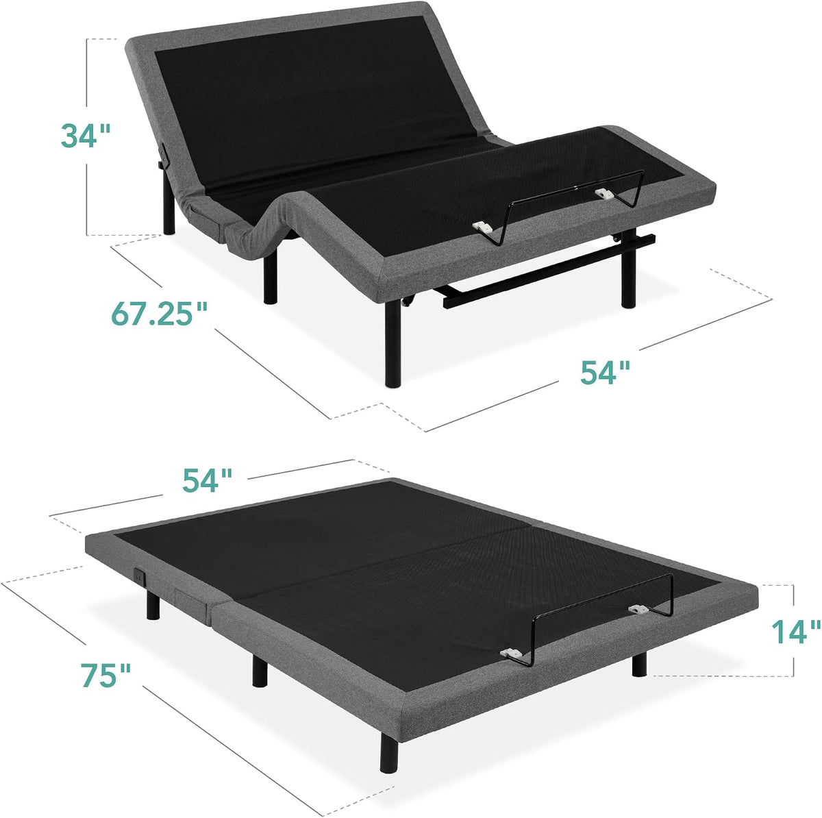 Ergonomic Full Size Adjustable Bed Frame, Electric Base w/Wireless Remote Control, Nightlight, Massager, 2 USB Ports