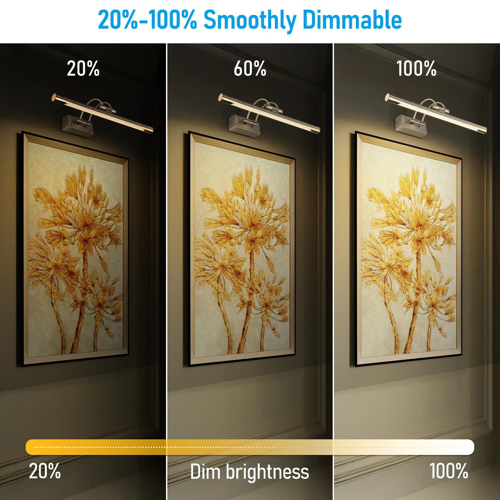 3CCT Dimmable LED Picture Light, CRI90, Adjustable, Satin Nickel