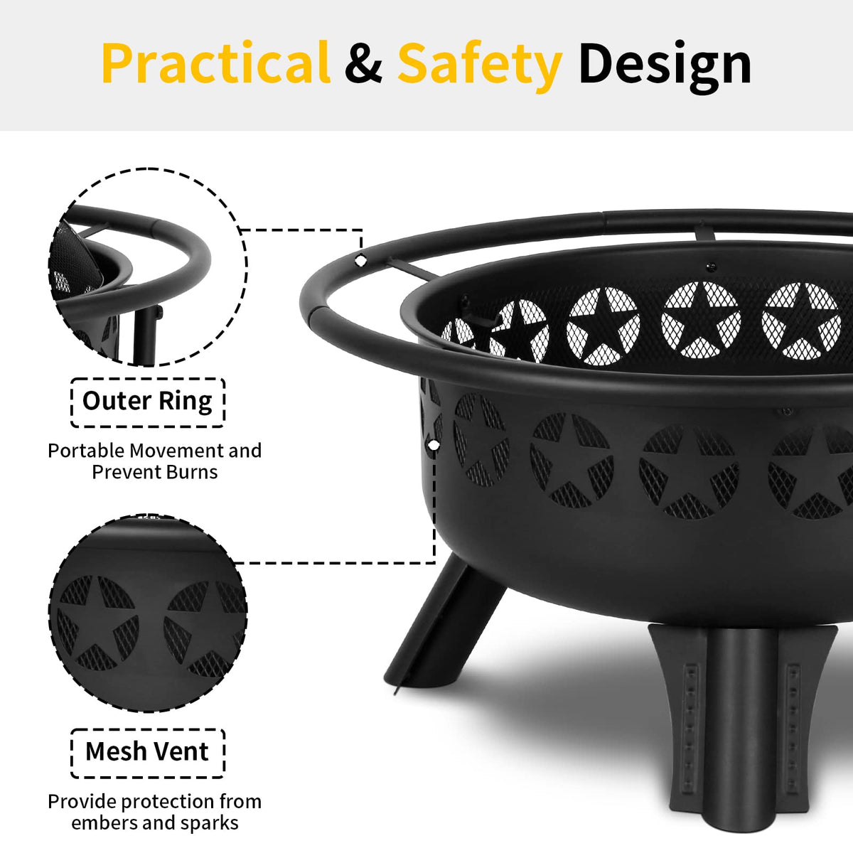 2 in 1 Fire Pit with Grill, Large 31" Wood Burning Fire Pit with Swivel Cooking Grate Outdoor Firepit for Backyard