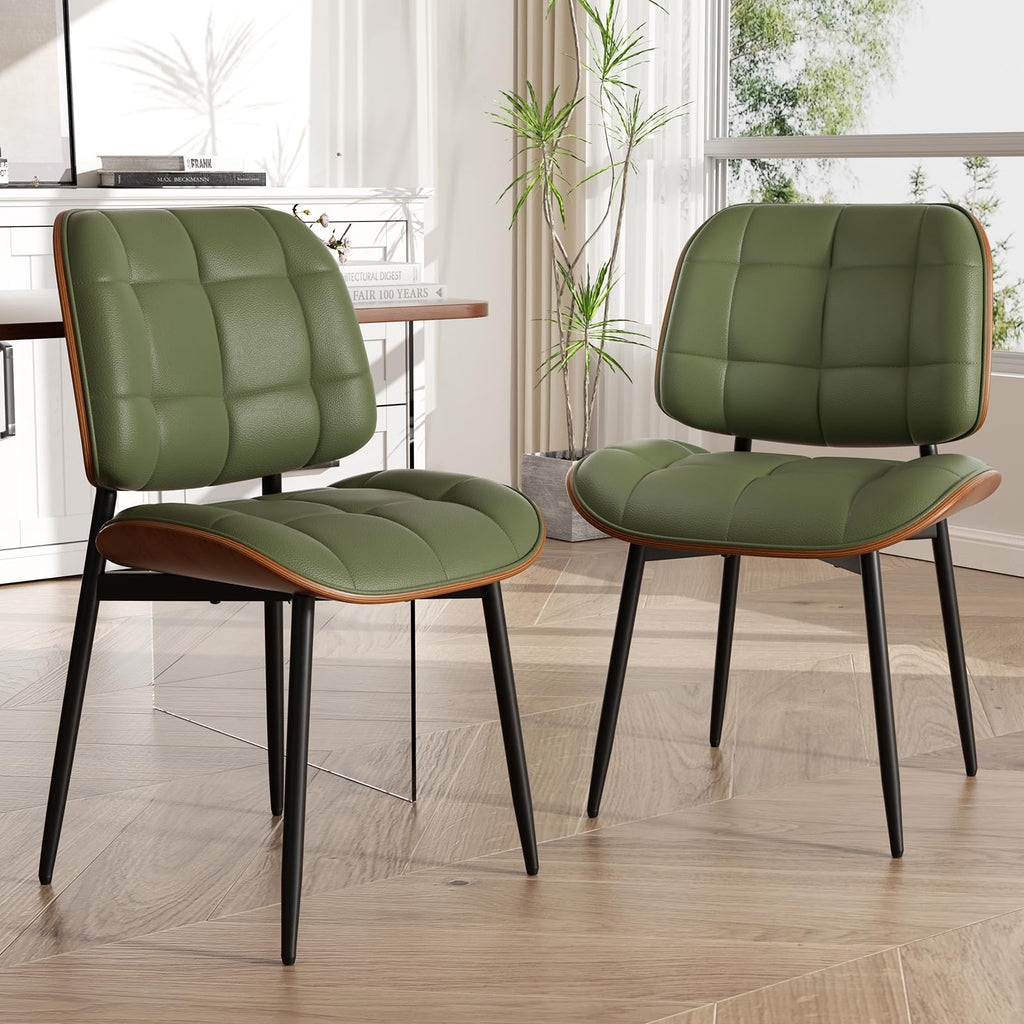 Dining Chairs Set of 2, Mid Century Modern Dining Room Chair, Upholstered Faux Leather Kitchen Chairs with Thick
