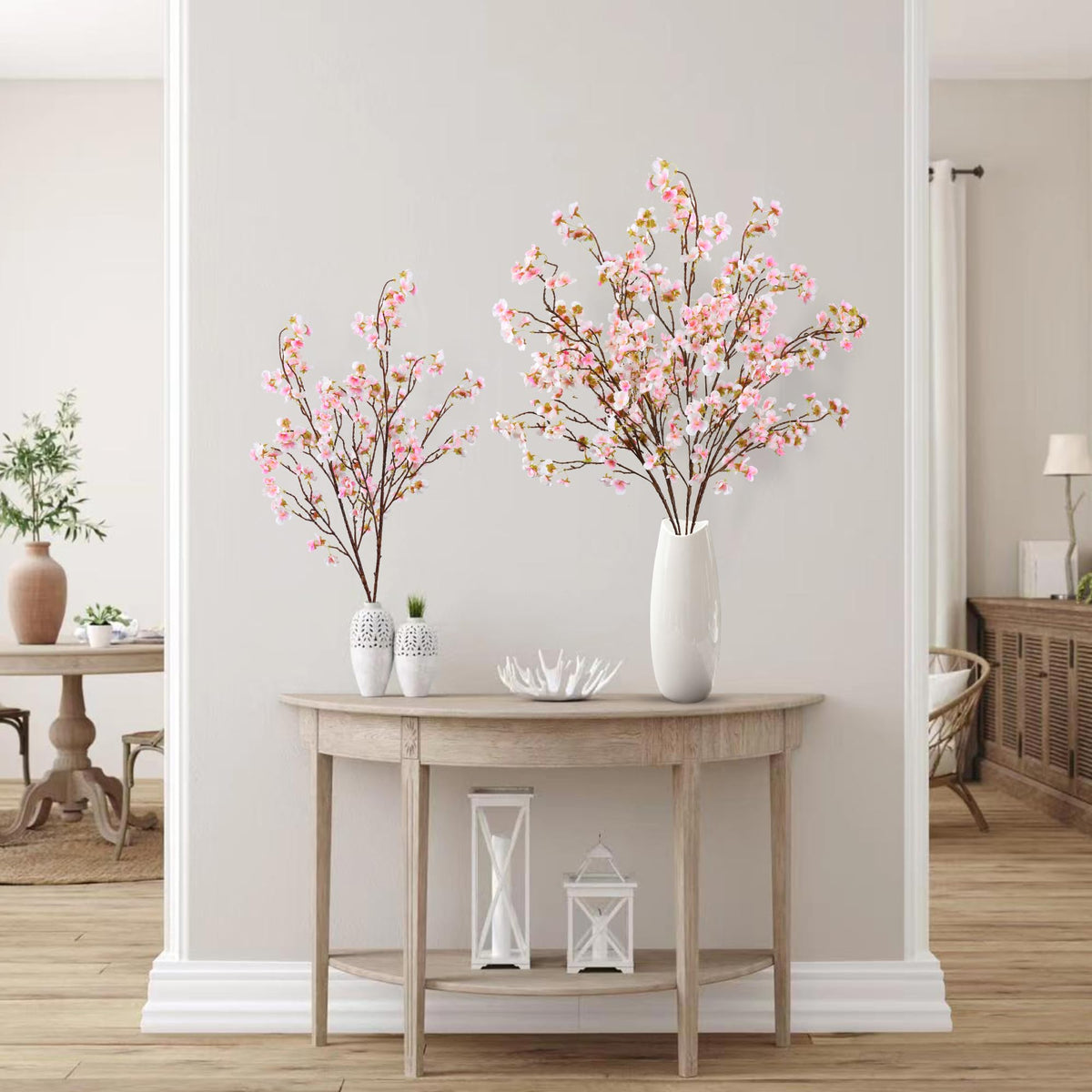Artificial Cherry Blossom Flowers 4 Pcs Faux Cherry Blossom Stems Faux Silk Cherry Blossom Branches 41'' Fake Flowers