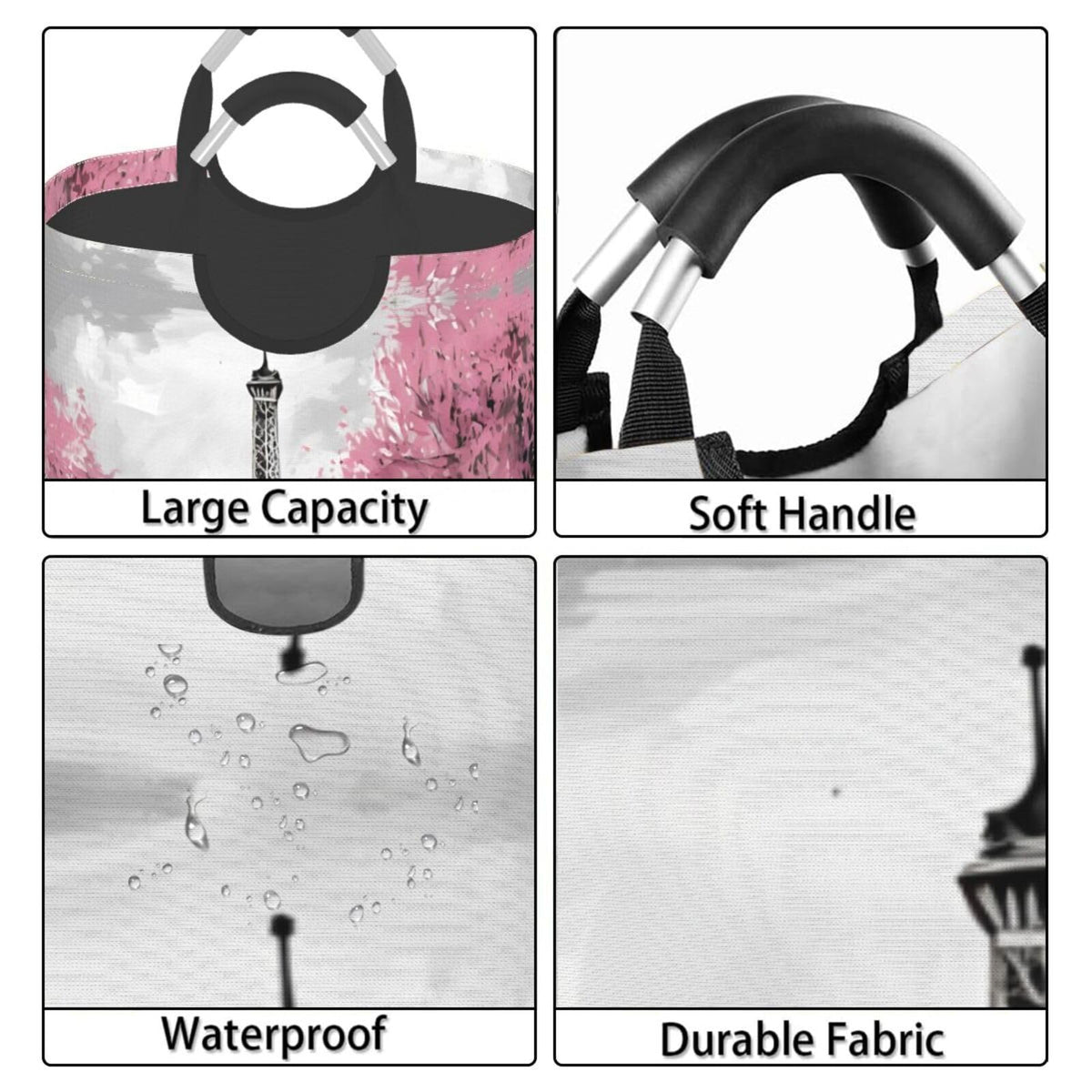 Retro Paris Eiffel Tower Laundry Hamper Storage Basket Toys Clothes Organizer Bin Bathroom Bedroom Dorm Nursery, 52l