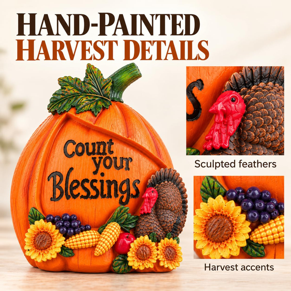 7.5" Fall Pumpkin Turkey Figurine, Thanksgiving Table Decor