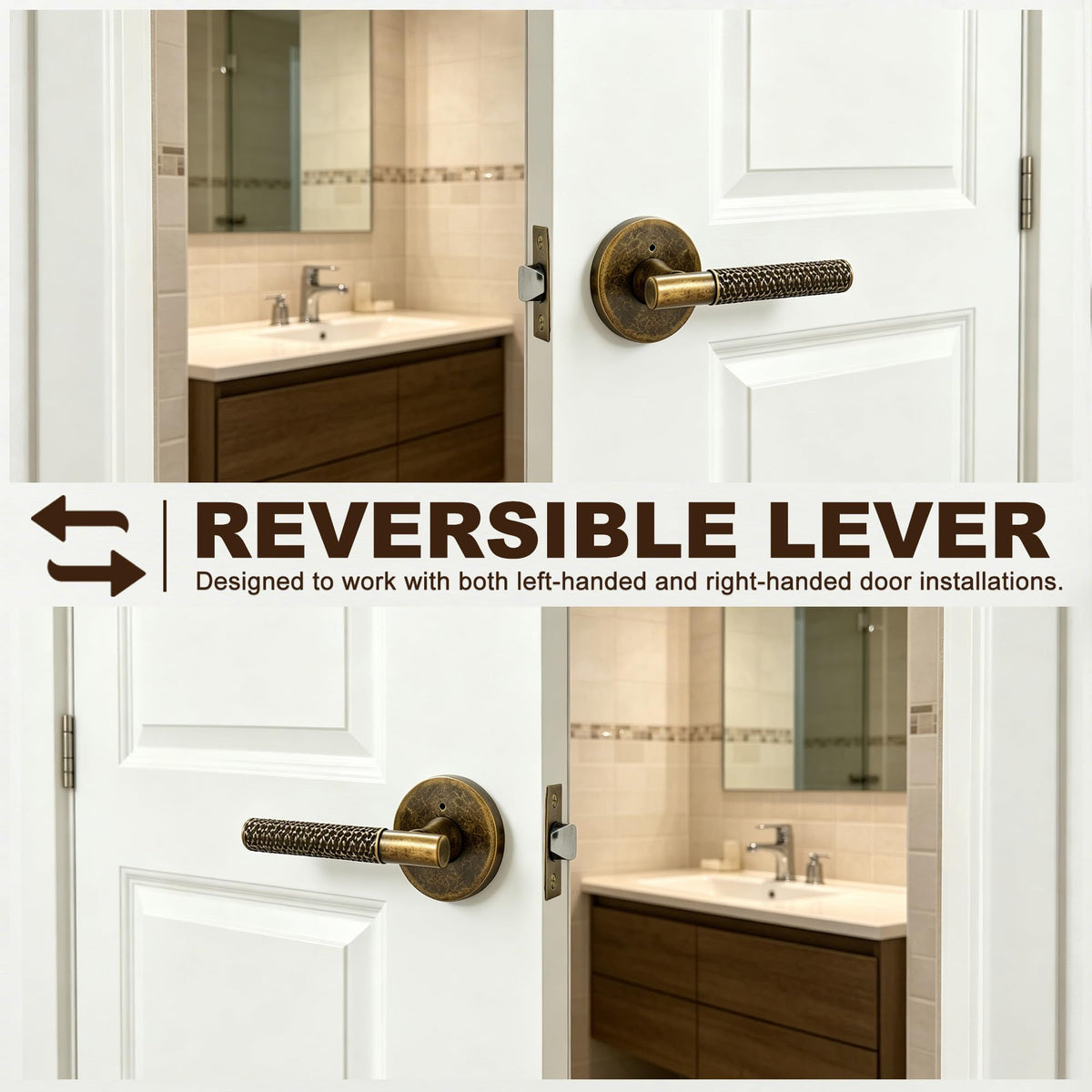 Antique Brass Door Lever with Lock | Retro Hammered Door Handle