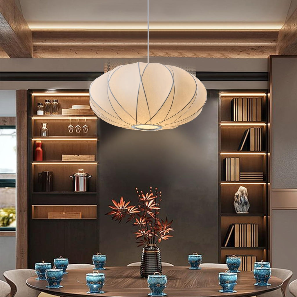 Inspired Nelson Style 19.7inch Silk Pendant Light, Italian Modern White Lantern Fabric Silk Ceiling Hanging Lamp Saucer Chandelier