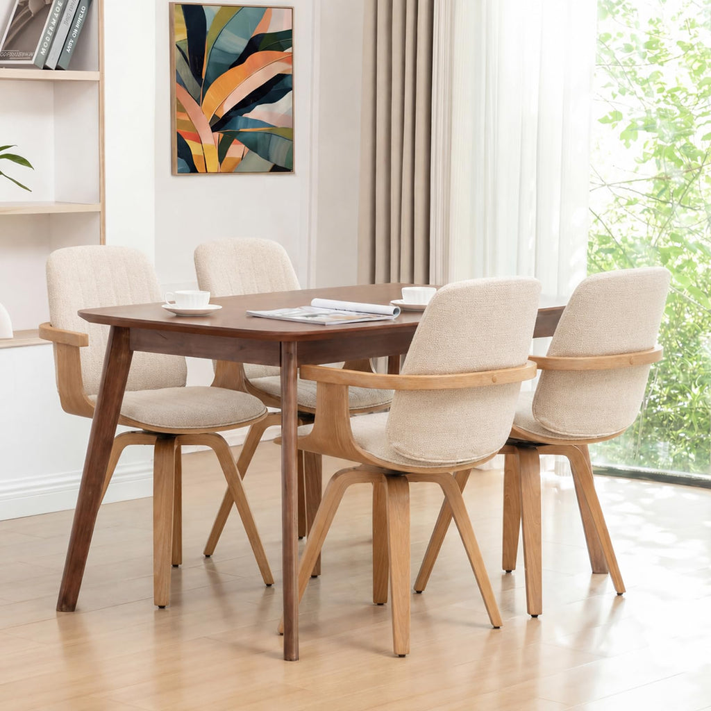 Dining Chairs Set of 4, Mid Century Modern Dining Room Chairs, Upholstered Faux Leather Kitchen Chairs with Wooden