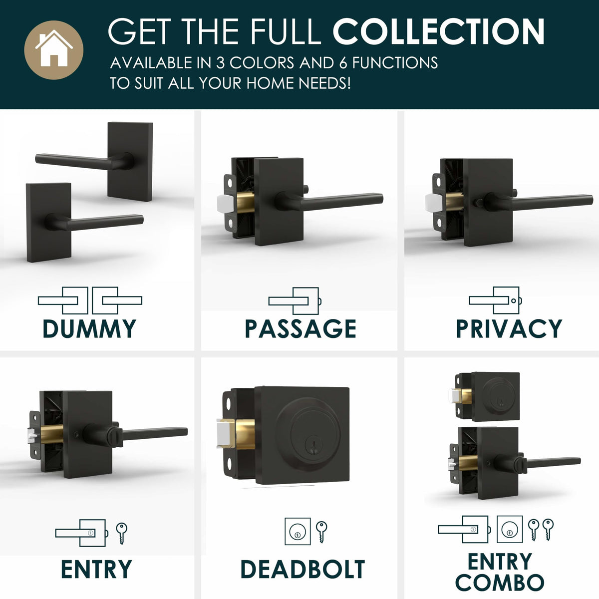Glamor Privacy Door Lever Matte Black - Bedroom Bath Lock