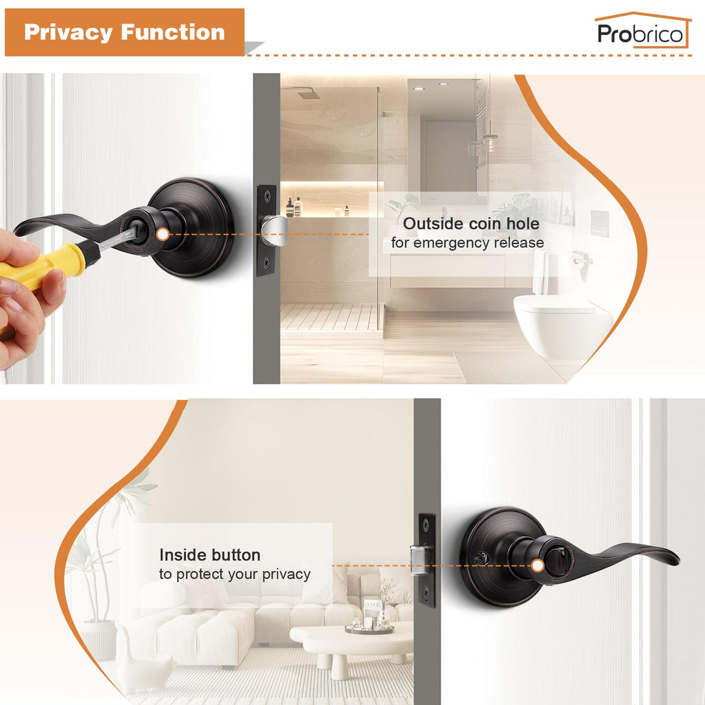 Privacy Door Levers Oil Rubbed Bronze Door Lever, Wave Style Keyless Bedroom Bathroom Interior Door Handles, 1 Pack