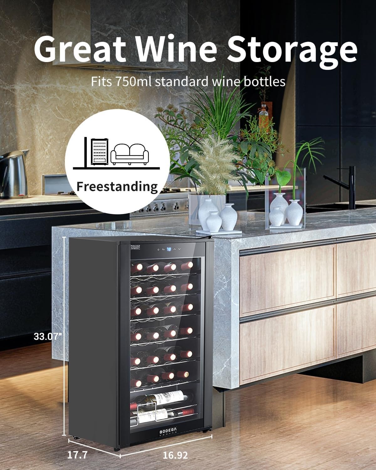 28 Bottle Compressor Wine Cooler for Home and Kitchen, Freestanding Mini Fridge with Digital Touchscreen
