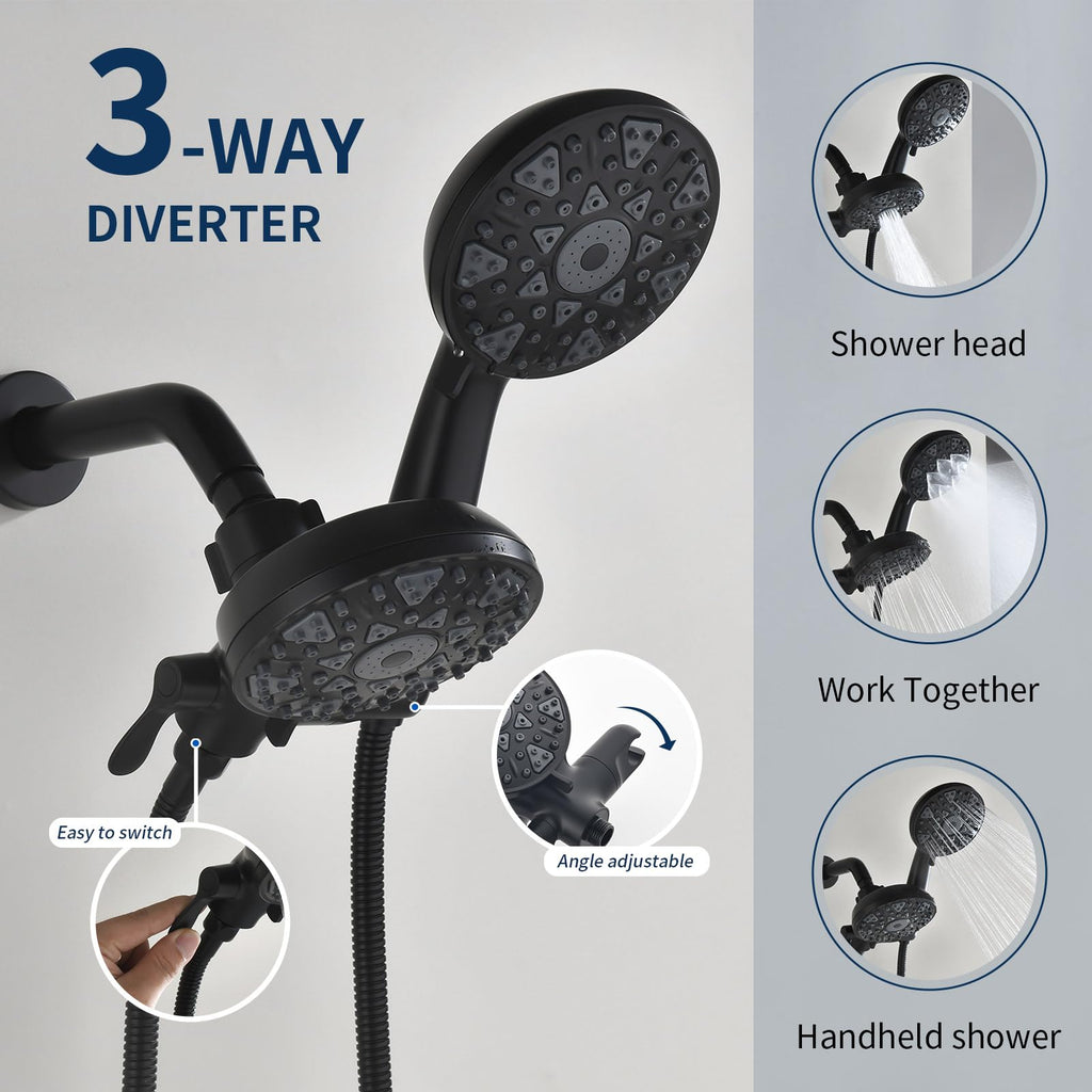 Matte Black Shower Faucet Set Complete Shower Kit Shower Systems Dual Shower Head and Handheld 2 in 1 Combo Set