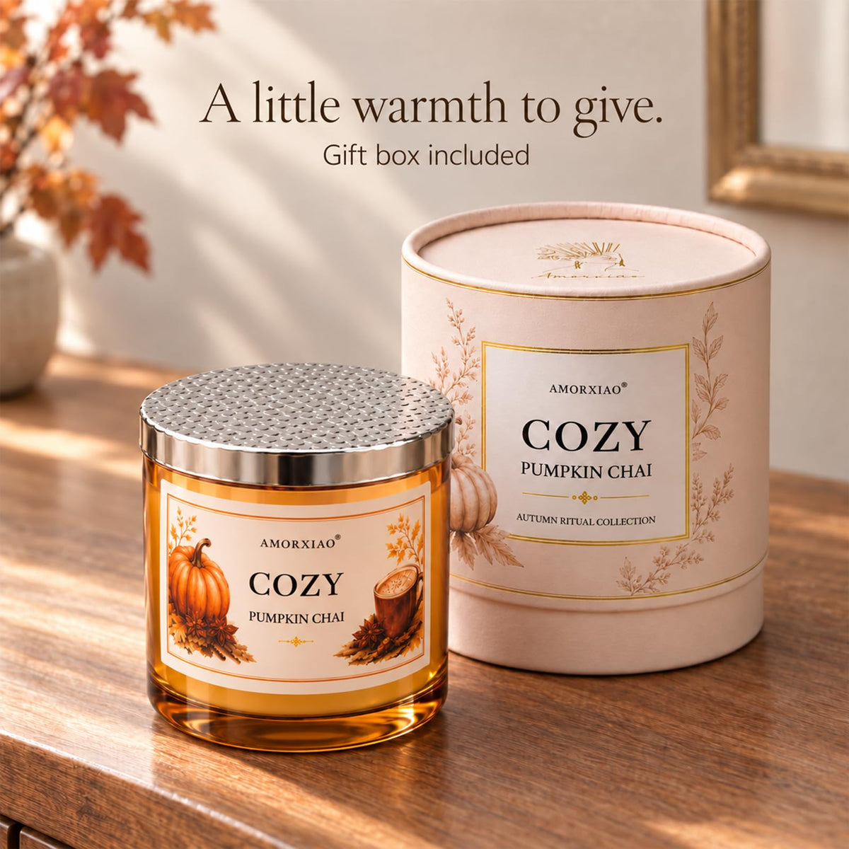 Fall Scented Candle Gifts Set, 13.4 oz Soy Coconut Wax Candle, Pumpkin Chai