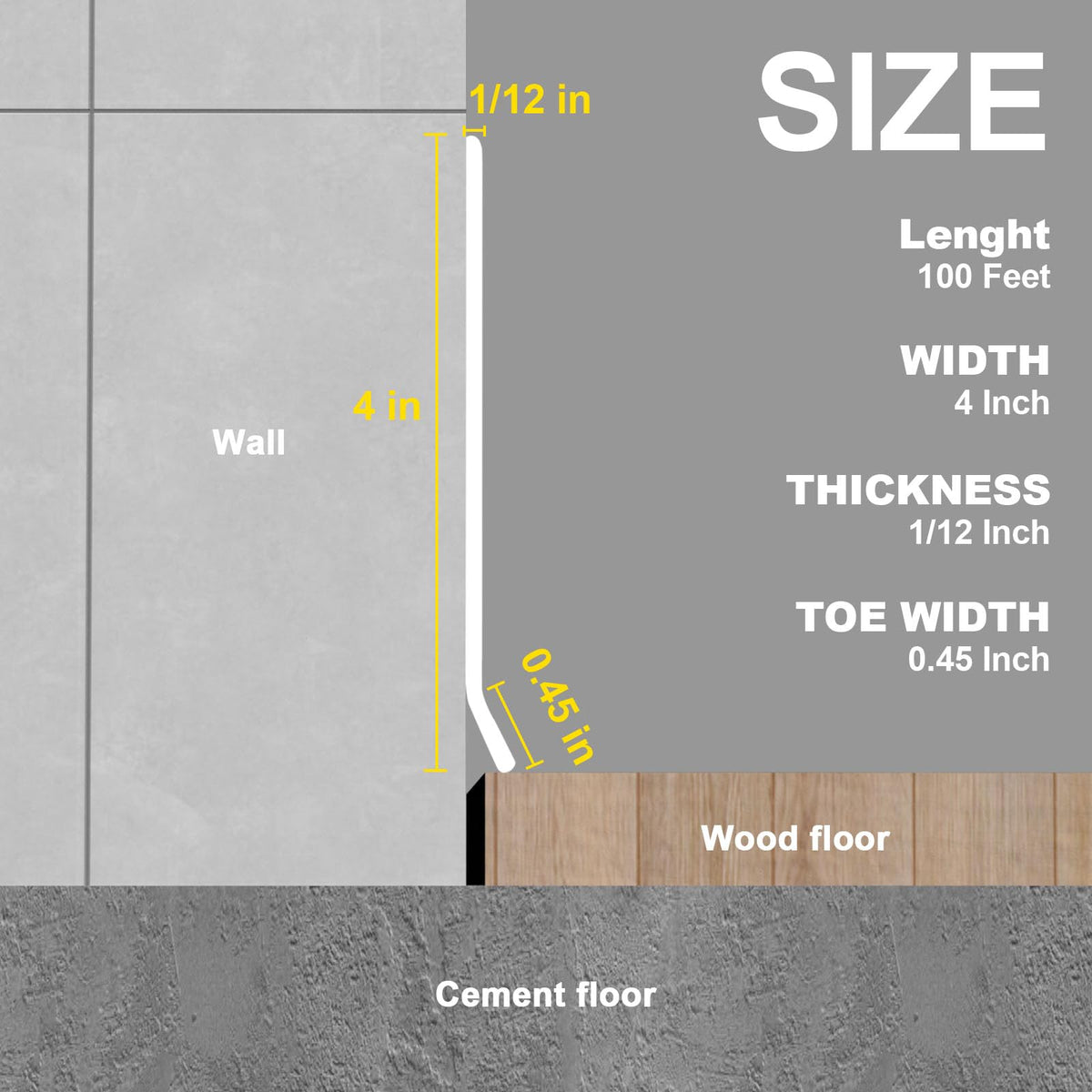 Peel and Stick Vinyl Baseboard Trim, 4 in x 100 ft Vinyl Wall Base, White