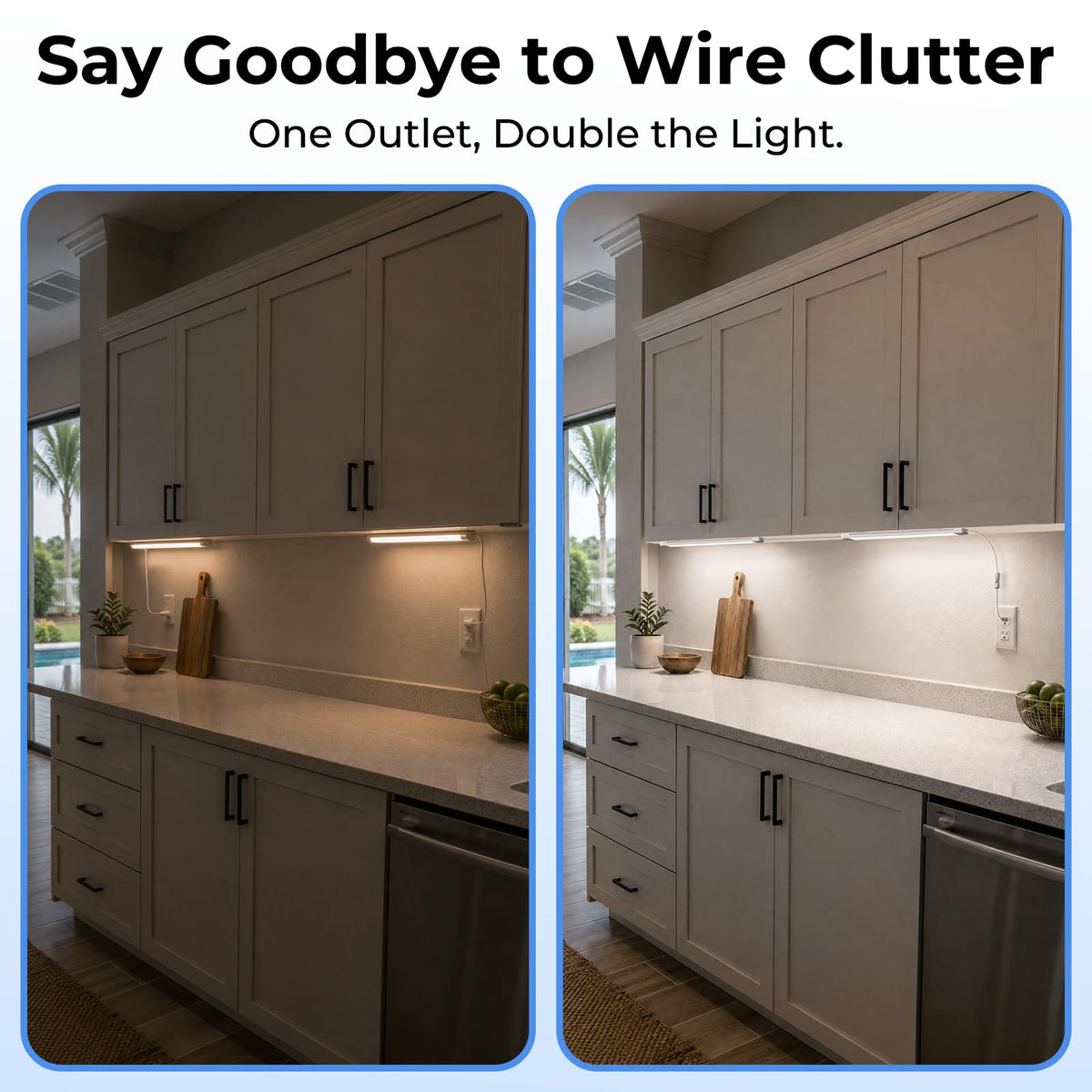LED Under Cabinet Lighting, Plug-in Integrated 2-Bar Under Counter Lights with On Off Switch, 1400LM Bright Linked